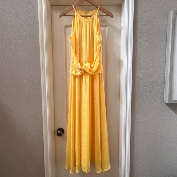 NWT DKNY Butter Yellow Dress Floral Halter Twist Waist Midi A-Line Sleeveless, 8 - Picture 2 of 13